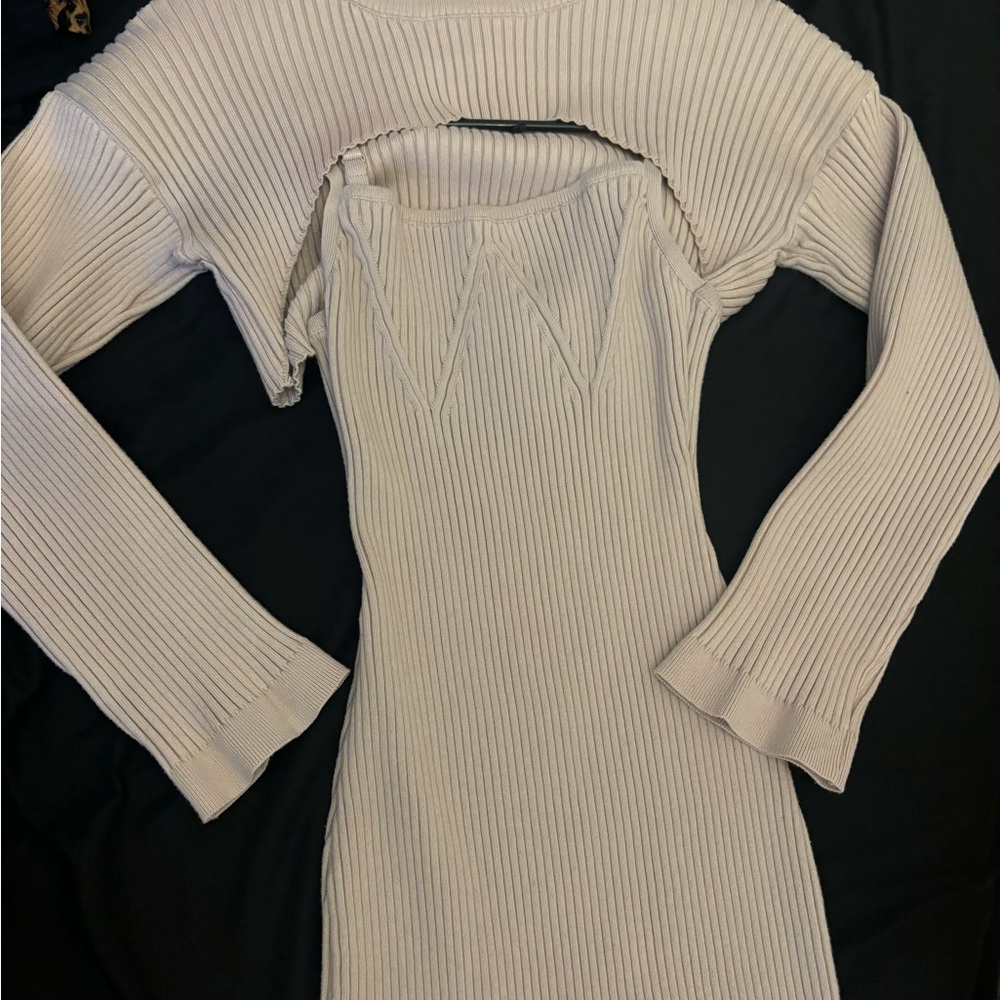 Ribbed Knit Long Sleeve Dress